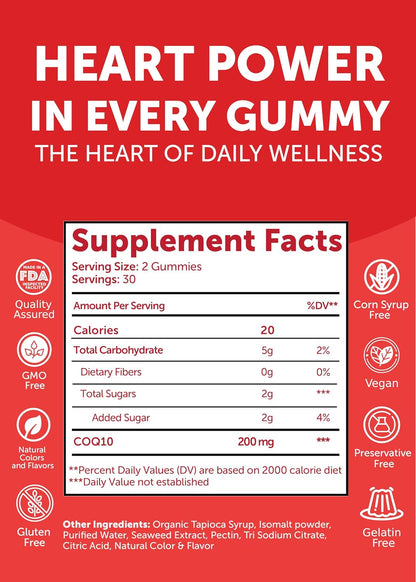 Lunakai USA Made CoQ10 Gummies for Adults - 200mg High Potency Coenzyme Q10 Supplement for Daily Heart, Energy & Antioxidant Support for Women & Men, Non-GMO, 60ct