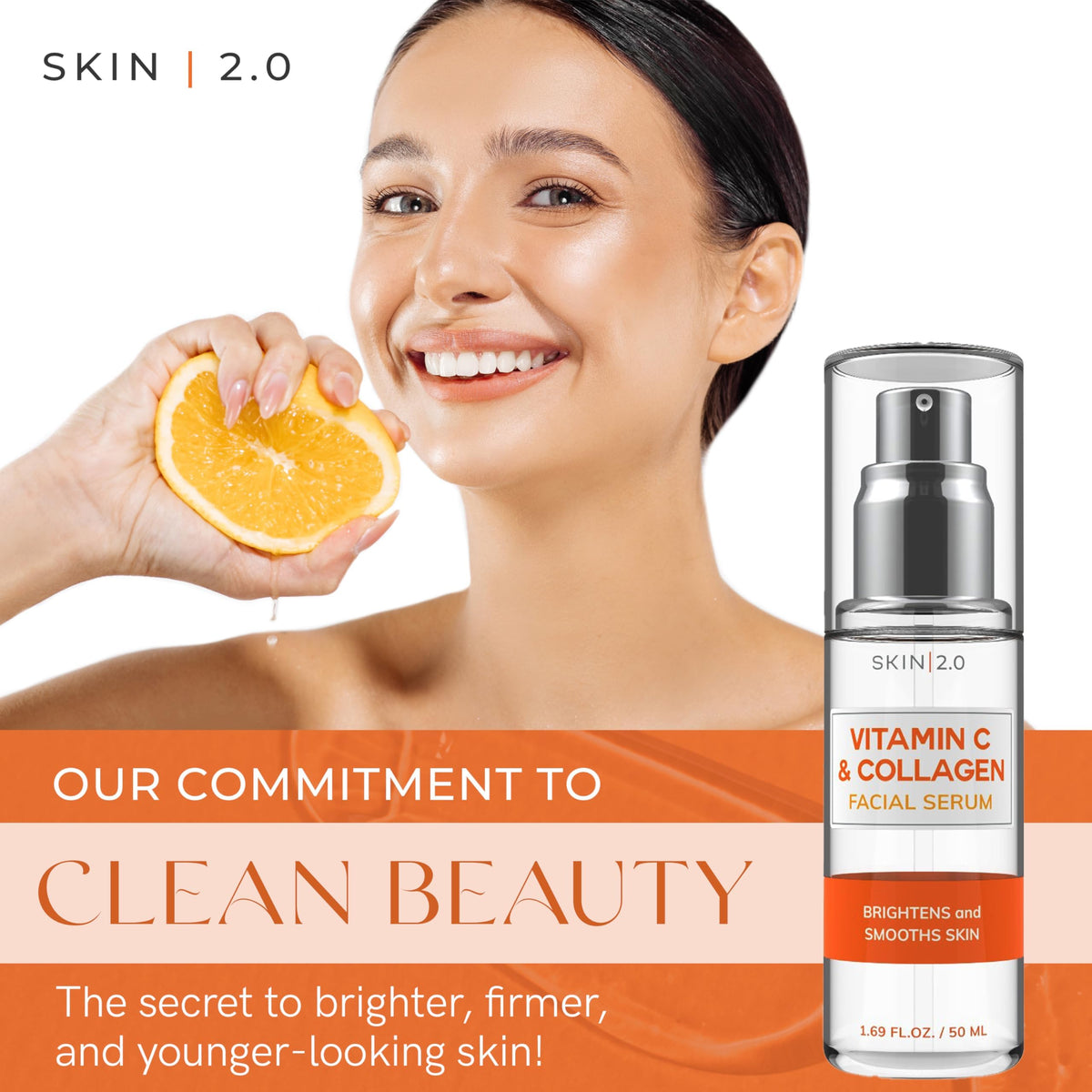 Skin 2.0 Vitamin C & Collagen Serum & Day Cream Set - Anti-Aging, Dark Spot Remover & Brightening - Dermatologist Tested Korean Skincare - Clean Beauty, Cruelty-Free, All Skin Types - 1.69 Fl. oz