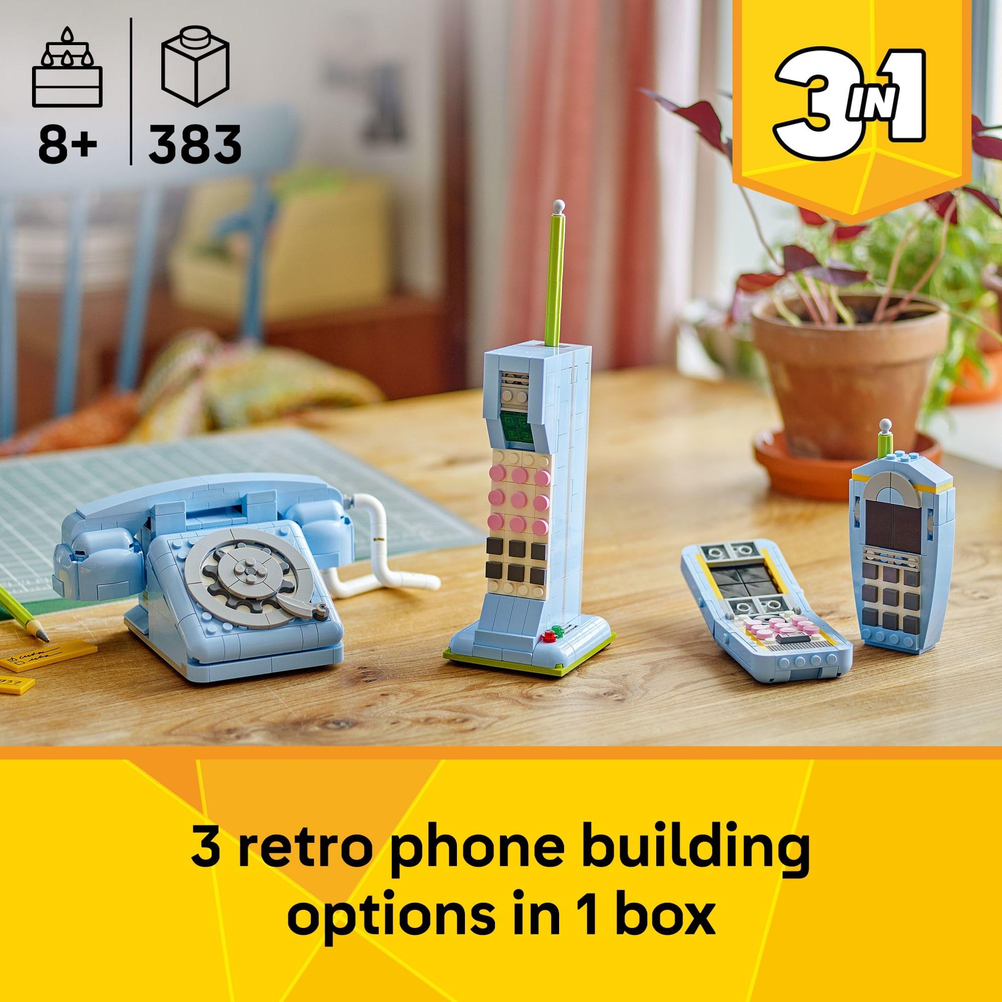 LEGO Creator 3 in 1 Retro Telephone Kids Toy - Home Decor for Bedroom or Kids Room - Building Toy and Learning Playset for Girls & Boys, Ages 8+ - Gift Idea for Birthdays or Special Occasions - 31174
