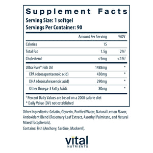 Vital Nutrients Ultra Pure® Fish Oil 800 Triglyceride Form - Heart, Brain, & Immune Health* - Sustainably Sourced High EPA & DHA Omega-3 Fatty Acid - Lemon Flavor - Gluten, Dairy, Soy Free - 90 Count Vital NutrientsBuy Supplements Australia