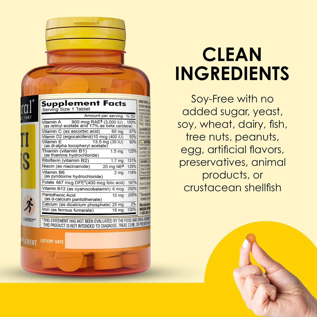 MASON NATURAL Mini Multivitamin with Iron, Gluten Free, 1 Year Supply