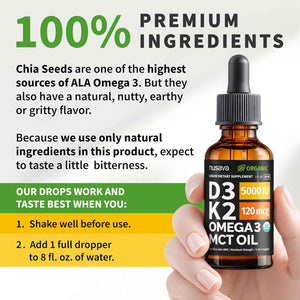NUSAVA Vitamin B12 Liquid Drops and Unflavored D3 K2 Bundle - Daily Wellness Liquid Vitamins for Energy & Immune Support - Non-GMO, Gluten-Free, 2pk Each