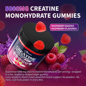 Creatine Monohydrate Gummies 5000mg for Men & Women, Organic Pure Creatine Gummies - Sugar Free,Vegan, Non-GMO,Raspberry Flavor, 120 Count