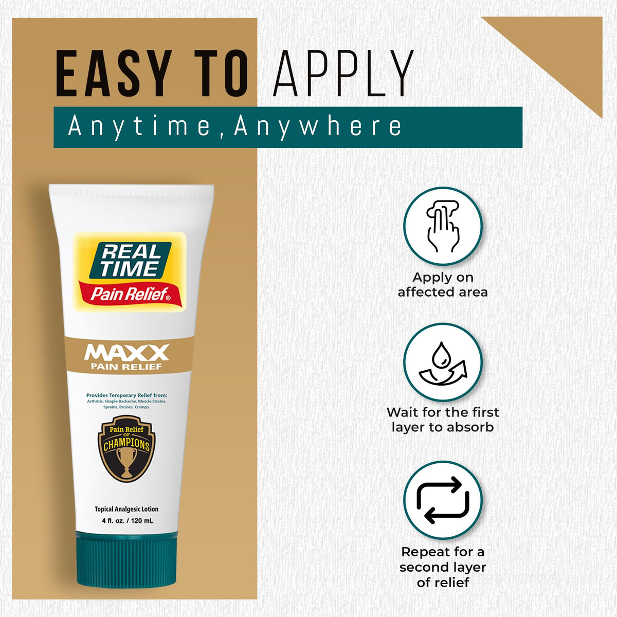 Real Time Pain Relief MAXX 4oz Tube | 18 Natural Ingredients: Arnica, Menthol & Peppermint | Maximum Strength Muscle Pain Relief Lotion for Arthritis, Hands, Ankles, Back, Shoulders, Knees & Joints