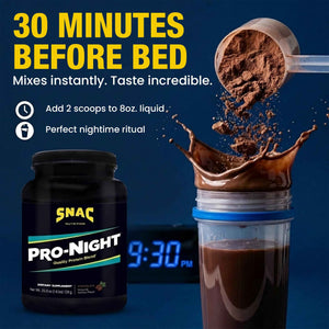 SNAC Pro-Night Protein Powder Blend - Quality Protein Powder for Men and Women, Nighttime Recovery, High Protein Supplement, Supports Muscle Repair, 26g Protein per Serving, Chocolate Flavor, 1.6 lbs