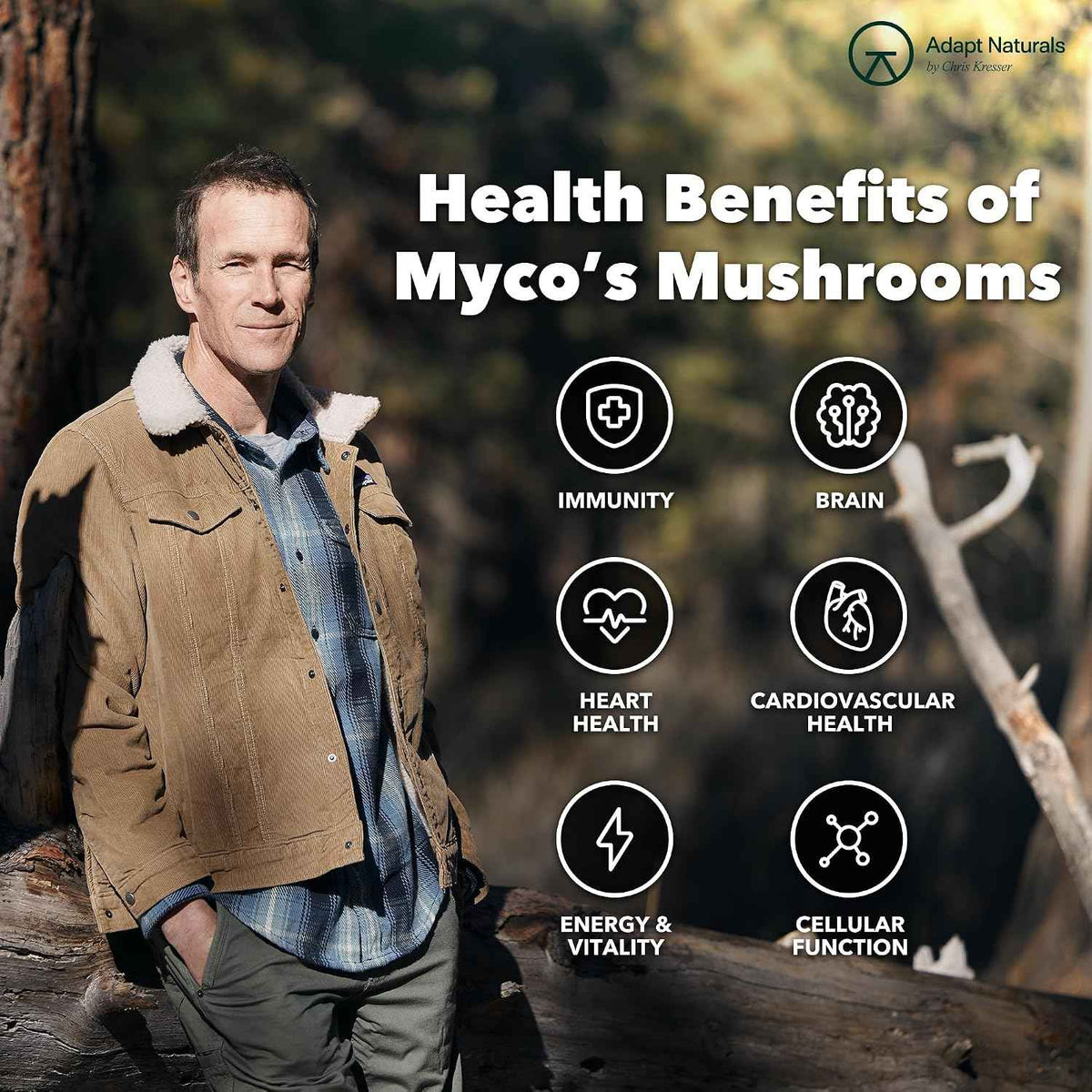 Adapt Naturals Bio-Avail Myco, 8-in-1 Superfood Mushroom Supplement Complex - Lions Mane, Chaga, Cordyceps, Reishi, Shiitake, Tremella, Turkey Tail, Maitake - Immune & Cognitive Function - 30 Day Supply