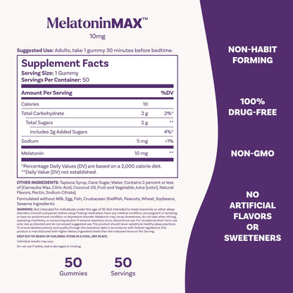 Natrol MelatoninMax 10 mg, Sleep Gummies for Adults, Blueberry, 50 Count