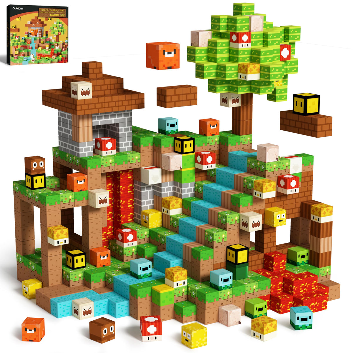 GobiDex 200PCS Magnetic Blocks Game-Based Building Toys for 3+ Years Old Boys Girls, Magnets Toys STEM Sensory Gift for Kids