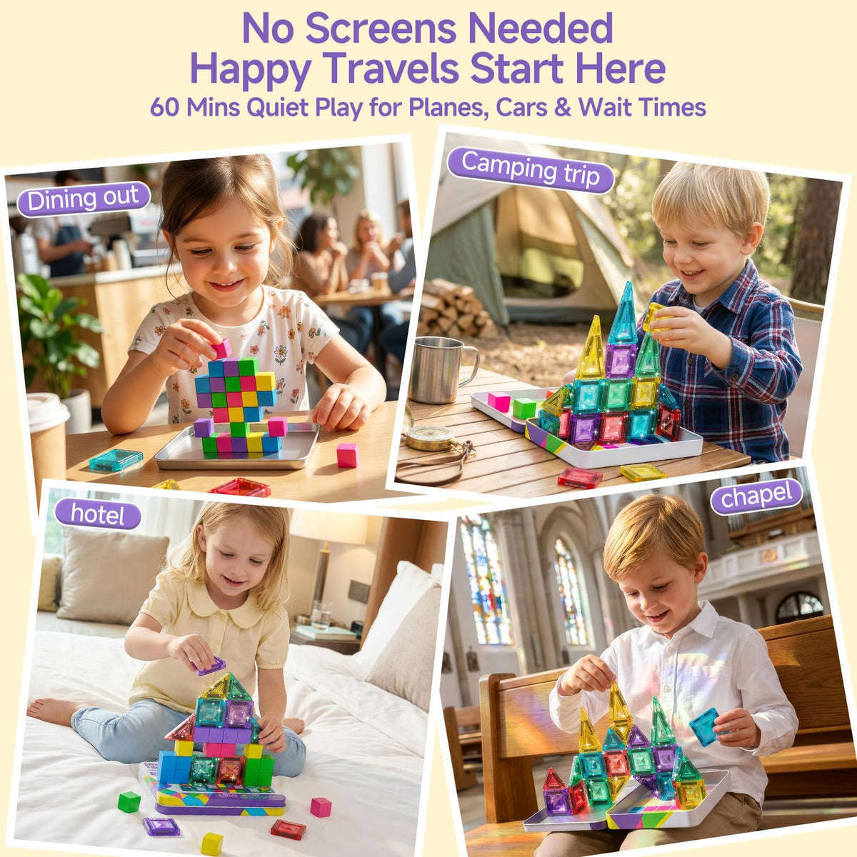 burgmate Mini Magnetic Blocks Travel Set: 48 Pieces 3 in 1 Magnetic Tiles Set with an Ultra-Light Tin Box for On the Go, 60 Mins Focus 45s Cleanup - Boys Girls Air Travel Ages 3-8