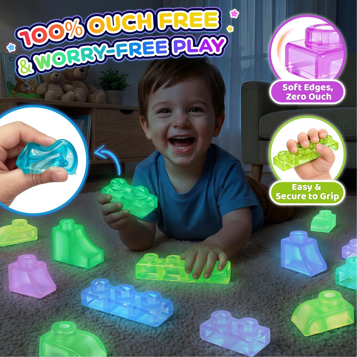 57PCS Soft Glow in The Dark Building Blocks for Toddlers, Dream City