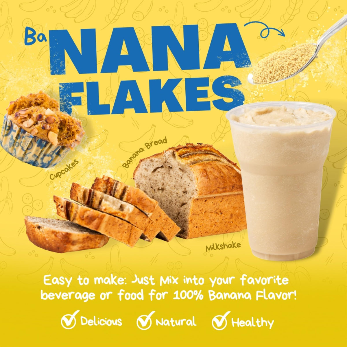 Nana Flakes 100% Pure Banana Flakes Food Powder - Natural - Great Source of Potassium & Fiber (Banana, One Pound Bag)