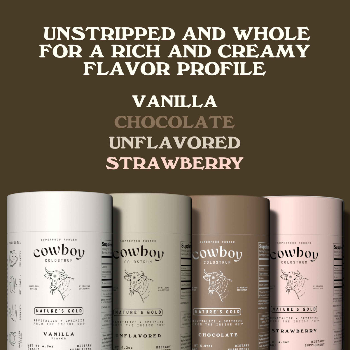 Cowboy - The Exclusive 1st Milking, Whole, Grass Fed Colostrum Supplement for Full Body Health - Bovine Colostrum Powder Packed w/Bioactive Nutrients - Sugar Free (Unflavored, 40 Servings)