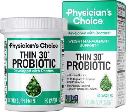 Physician's CHOICE Probiotics for Weight Management & Bloating, 30ct - 6 Probiotic Strains, Prebiotics, Cayenne, & Green Tea for Gut Health, Bloating Relief, & Weight Management for Women & Men
