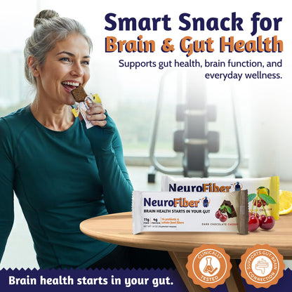 NeuroFiber Prebiotic High Fiber Bars – Gut Health, Bowel Regularity & Brain Function Support – Plant-Based, Gluten Free, Vegan (Sample Pack)