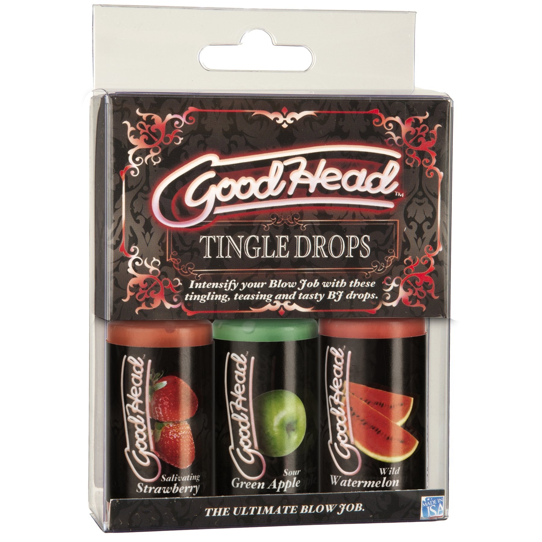 Doc Johnson GoodHead - Tingle Drops - Sweet and Tingling Oral Sex Enhancing Drops - Watermelon, Green Apple, Strawberry - 3 x 1 oz. bottles (28 g)