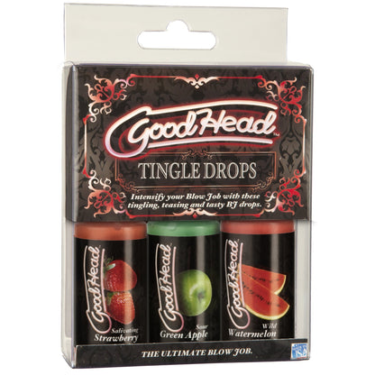 Doc Johnson GoodHead - Tingle Drops - Sweet and Tingling Oral Sex Enhancing Drops - Watermelon, Green Apple, Strawberry - 3 x 1 oz. bottles (28 g)