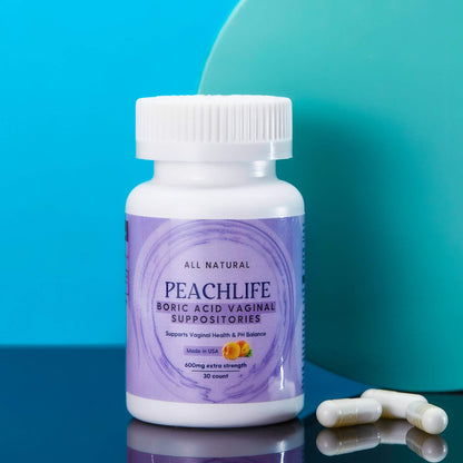 Peachlife Boric Acid Suppositories in Vegetable Capsules - USA Made - Vaginal pH