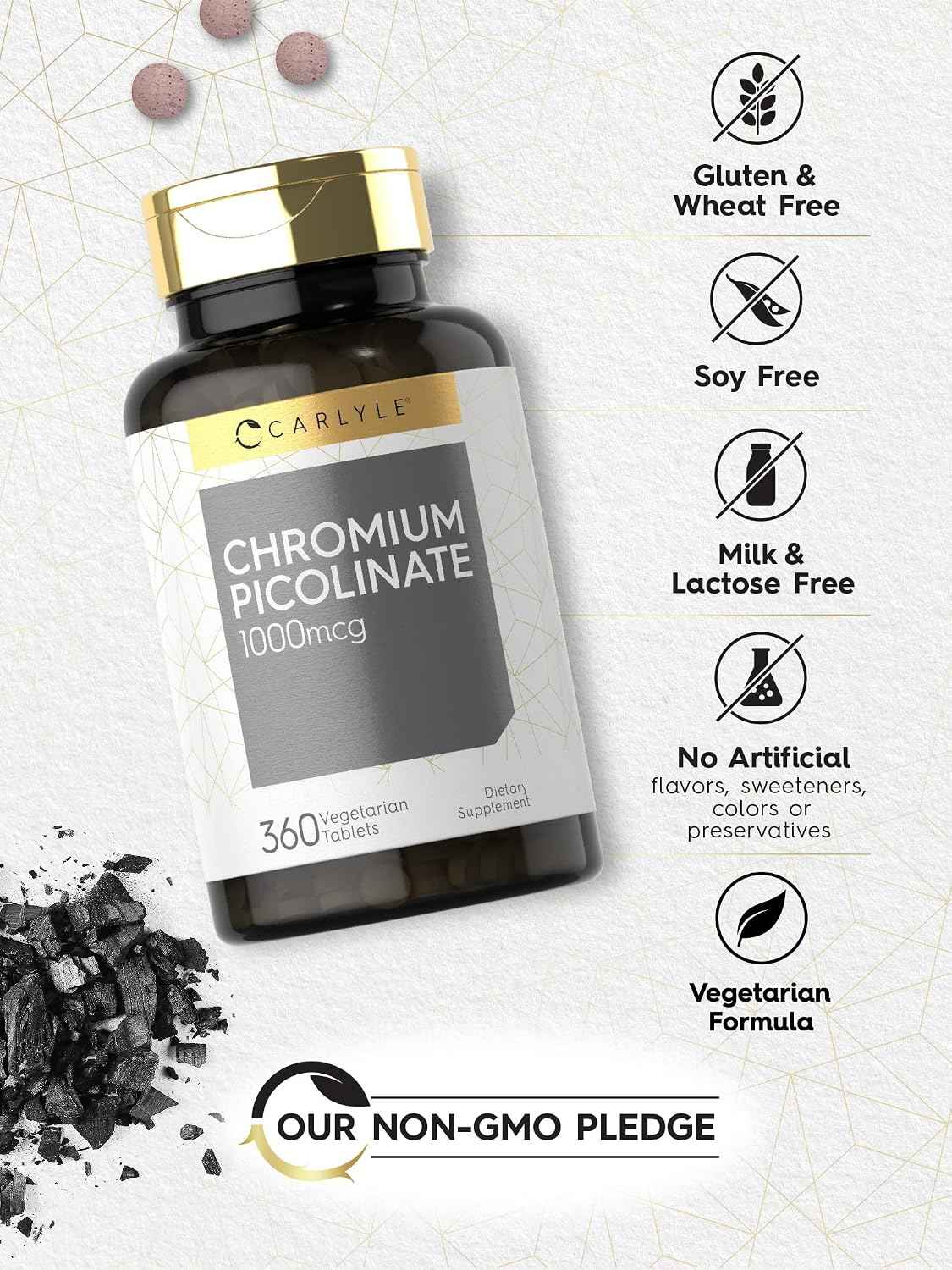 Carlyle Chromium Picolinate Supplement - 1000mcg - 360 Tablets - Vegetarian, Non-GMO, Gluten Free Formula