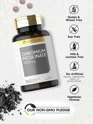 Carlyle Chromium Picolinate Supplement - 1000mcg - 360 Tablets - Vegetarian, Non-GMO, Gluten Free Formula