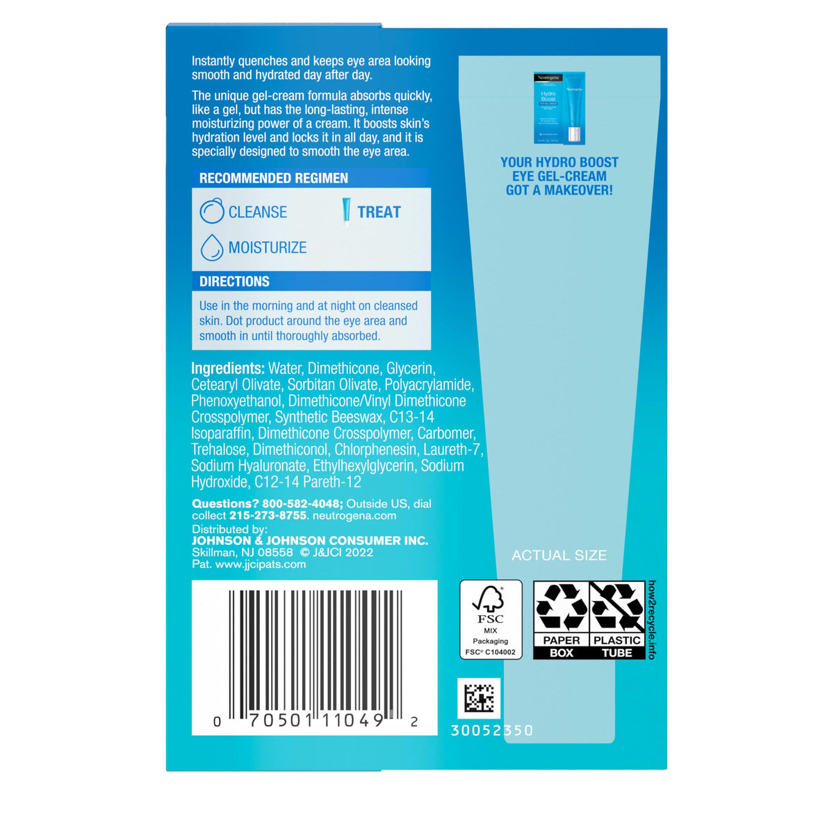 Neutrogena Hydro Boost Under Eye Cream (0.5 oz) - Hydrating Gel-Cream with Purified Hyaluronic Acid | Fragrance-Free & Non-Comedogenic