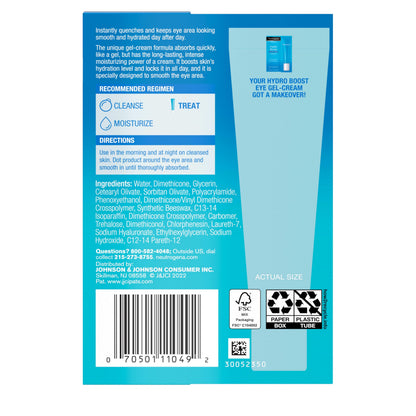 Neutrogena Hydro Boost Under Eye Cream (0.5 oz) - Hydrating Gel-Cream with Purified Hyaluronic Acid | Fragrance-Free & Non-Comedogenic