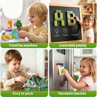 Mini Magnetic Blocks Pet Travel Toys, 35 PCS Magnetic Building Cubes with Metal Storage Case for Kids Ages 3-8, STEM Montessori Construction Toys for Toddlers, Airplane & Car Ride Essentials