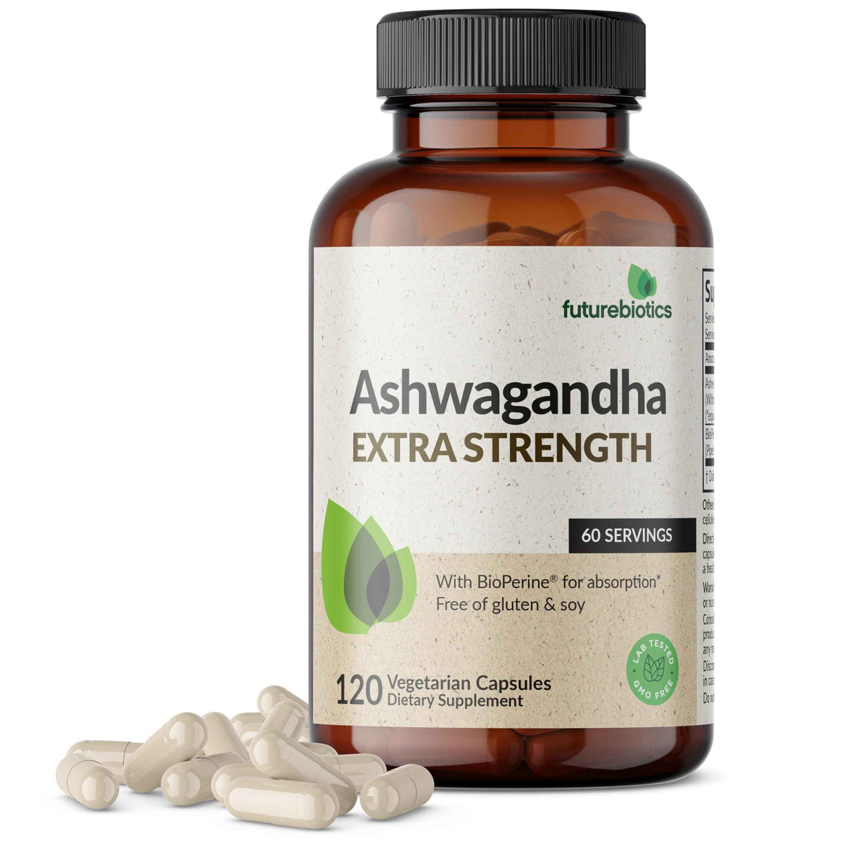 Futurebiotics Ashwagandha Extra Strength Stress & Mood Support 100 Capsules - Vegetarian, Non-GMO, Gluten-FREE, Soy-FREE, BioPerine for High Absorption