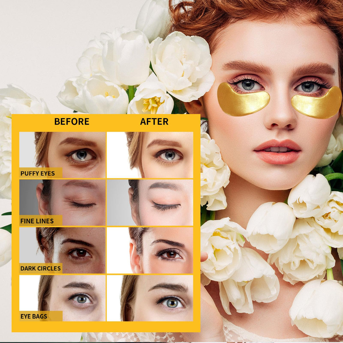 24K Gold Under Eye Patches (30 Pairs) - Luxury Collagen Eye Masks for Puffy Eyes, Dark Circles & Eye Bags Treatment