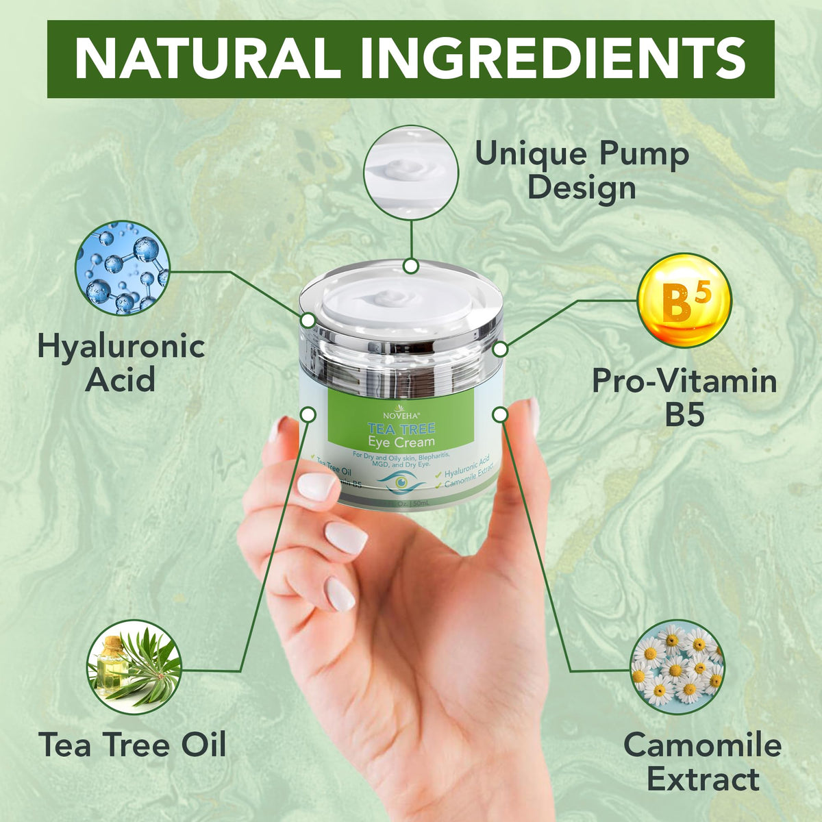 NOVEHA Tea Tree Oil Anti Wrinkle Eye Cream – Eyelid Cream for Dry & Itchy Skin, Hydrating Under Eye Treatment for Wrinkles, Dark Circles & Puffiness, Face Moisturizer – 1.69 Fl Oz