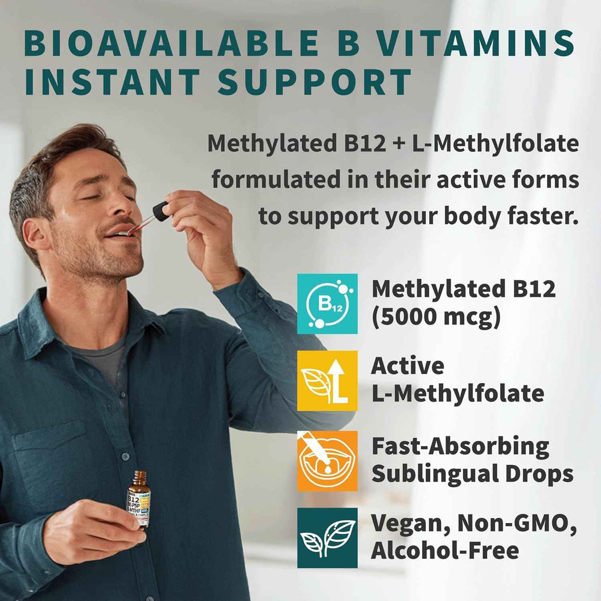 (2-Pack) Methylated B Complex Liquid Drops - Vitamin B Complex with Active L Methylfolate - B12 Sublingual Drops - Vegan B12 Vitamin 5000mcg, Non-GMO, Raspberry Flavor, No Sugar, 2 Fl oz, 80 Servings