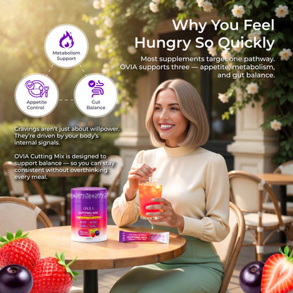 OVIA Cutting Mix Craving Control & Weight Management Powder with Yerba Mate, Berberine, 5-HTP, Inulin FOS, L-Theanine, Chromium, Cinnamon & Ginger - Strawberry Acai - 30 Sticks