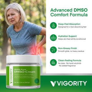 Vigority DMSO Cream 99.9% Pure for Topical Joint, Muscle Comfort - DMSO Pharmaceutical Grade Cream with Arnica, Magnesium, Turmeric, OptiMSM, Aloe Vera 2 Pack VigorityBuy Supplements Australia