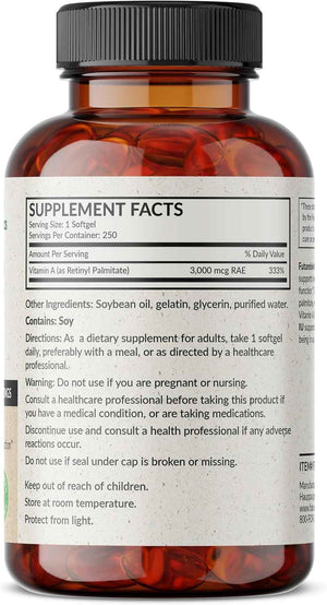 Futurebiotics Vitamin A 10,000 IU Premium Non-GMO Formula Supports Healthy Vision & Immune System and Healthy Growth & Reproduction, 250 Softgels