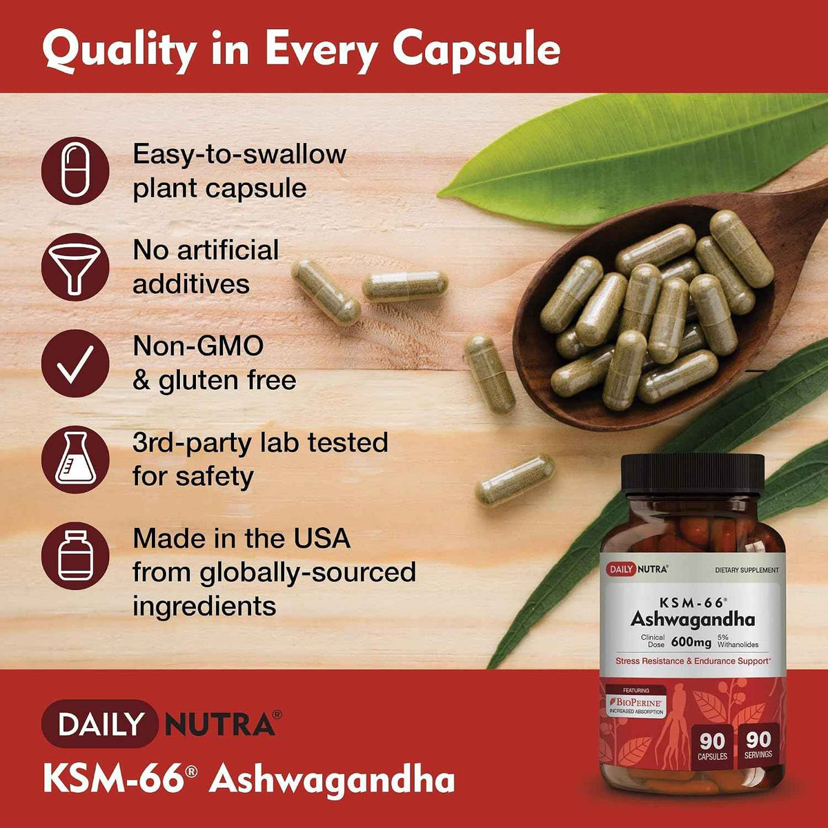 DailyNutra KSM 66 Ashwagandha (90 Capsules) and Mushroom Cacao Mix (16oz) Bundle for Relaxation and Focus