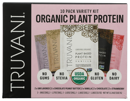 Truvani Organic Plant Based Protein Powder - Strawberry - 10 Servings - Vegan - 20g Pea Protein - Single Serving Travel Packets - Keto - Gluten & Dairy Free - Low Carb