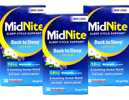 MidNite Sleep Health for Occasional Sleeplessness, 30 Chewable Cherry Tablets (Pack of 3)