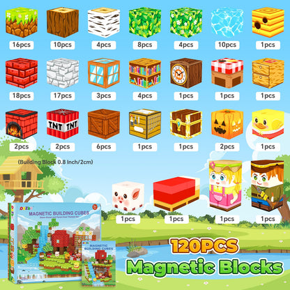 ORZbb 120PCS Magnetic Blocks Kids Games Building Toys for 3 4 5 6 7 8 9 10 11 12 Year Old Boys Girls, Magnetic Tiles Cubes STEM Sensory Toys for Toddler Travel Party Christmas Birthday Gifts