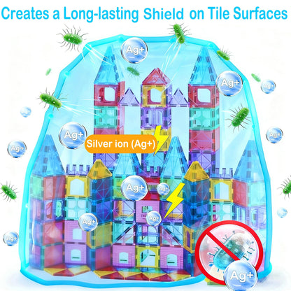 HAPPYMATY Next-Gen Antibacterial Magnetic Tiles, 124PCS Building Blocks Set
