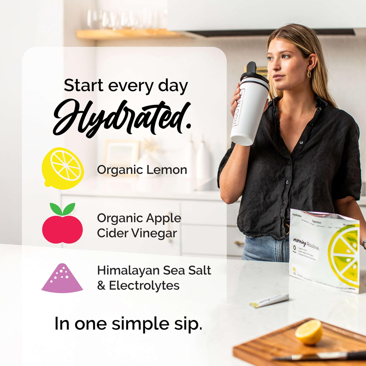 ROUTINE Morning Daily Hydration - Electrolyte Powder Packets - Lemon, Apple Cider Vinegar & Sea Salt Drink Mix - Sugar-Free, Keto & Paleo-Friendly - 3rd-Party