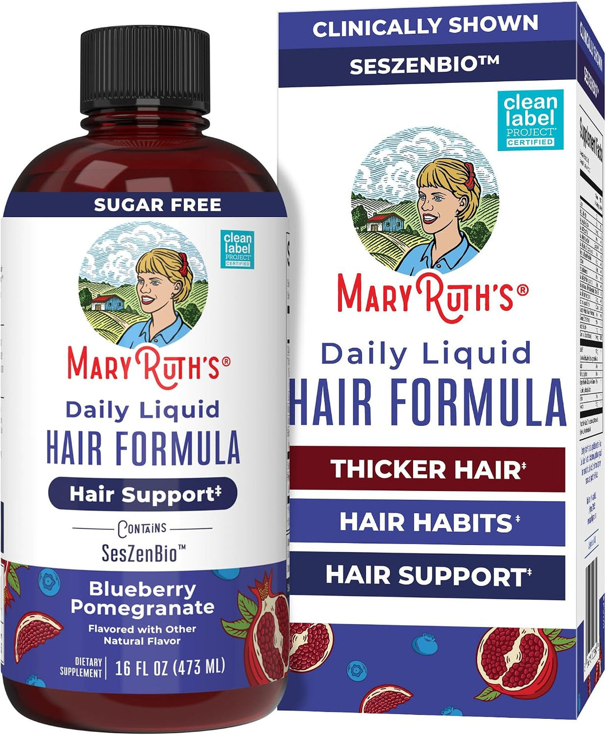 MARYRUTH'S Daily Liquid Hair Formula - With 500 mg SesZenBio + 2,500 mcg Biotin - Vitamin C - Thicker, Stronger Hair for Women - Hair, Skin, & Nail Health - Collagen Production - 16 Fl Oz