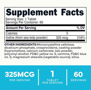 Type Zero Clean Iodine (325mcg) 60 Tablets, from Sea Kelp, Gluten-Free - GMO-Free