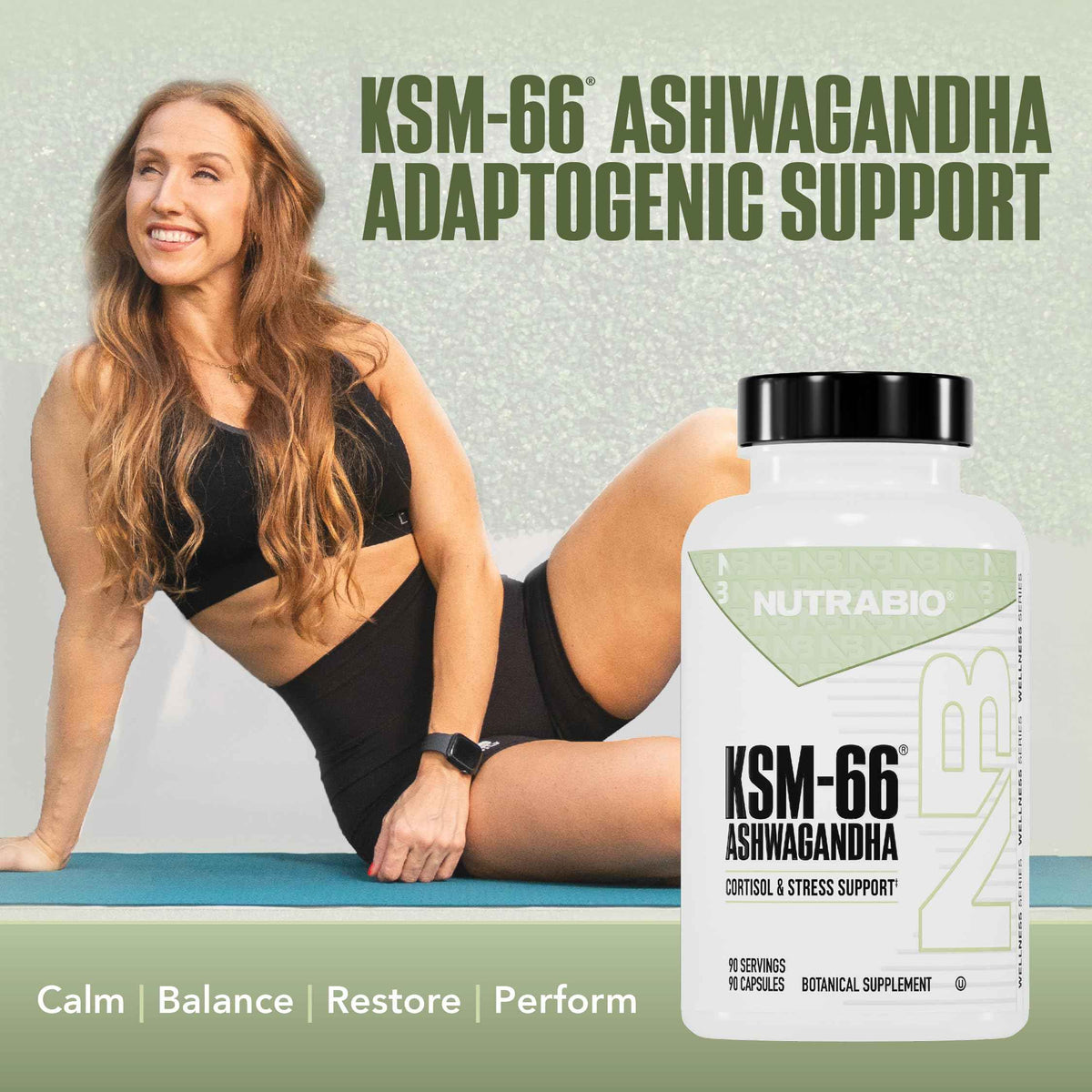 NutraBio Ashwagandha KSM-66 - Ashwagandha Herbal Supplement for Stress, Mood, & Performance - 600 MG of Clinically Studied KSM66 60 Capsules