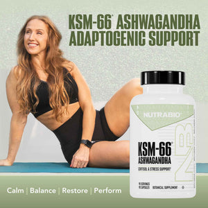 NutraBio Ashwagandha KSM-66 - Ashwagandha Herbal Supplement for Stress, Mood, & Performance - 600 MG of Clinically Studied KSM66 60 Capsules
