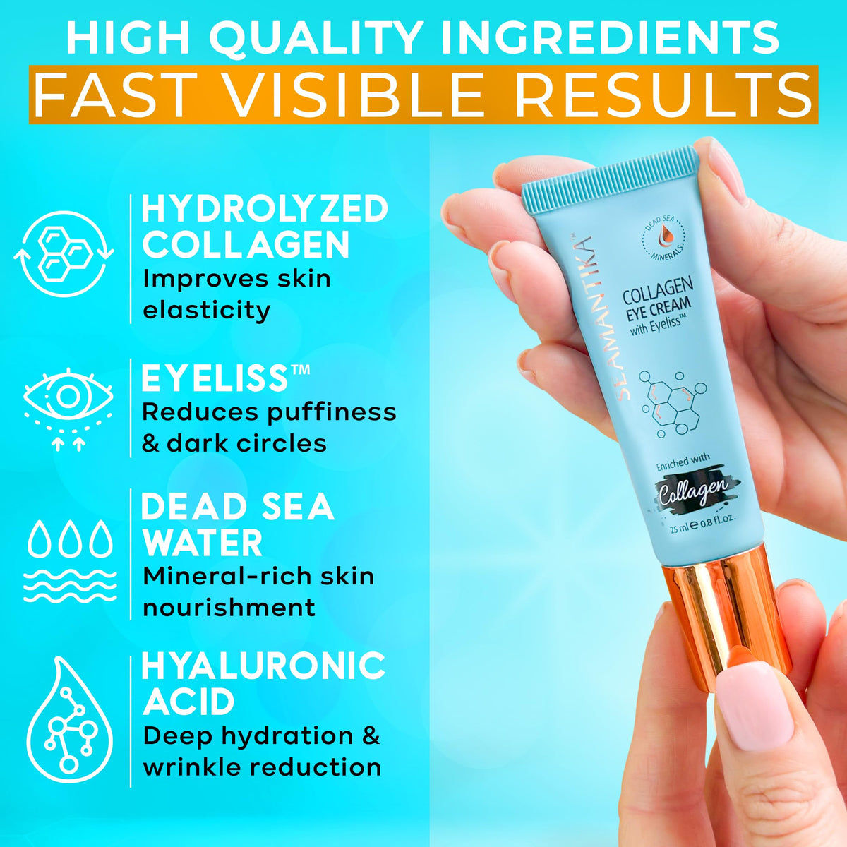 SEAMANTIKA Collagen Under Eye Cream - Tightening Treatment for Puffiness, Bags & Wrinkles - Lifts and Firms Under-Eye Area (0.8 Fl Oz)