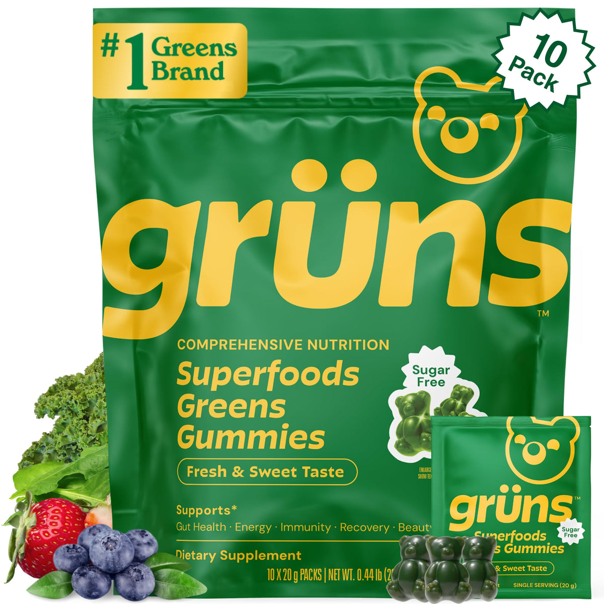 Adult Greens Gummies Sugar Free Multivitamin & Prebiotic Fiber, 10 ct
