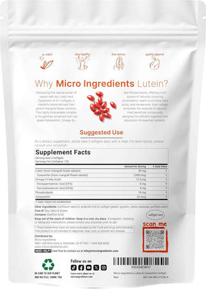 Micro Ingredients Lutein & Zeaxanthin 40mg Softgels, 240 Count, with Astaxanthin, Omega-3s, & Phospholipids - Eye + Vision Health Vitamins - Third Party Tested, Non-GMO, Gluten Free