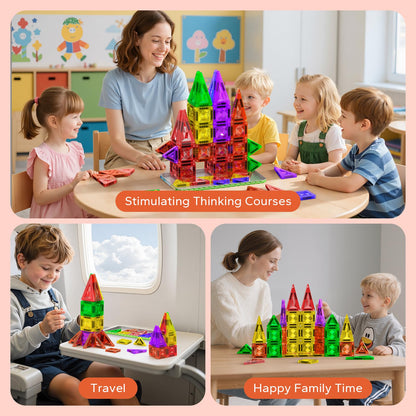 80PCS Mini Magnetic Tiles, Diamond Pattern Travel Magnetic Tiles Building Set with Case, Construction Toys for Kids 4-8 Portable Classroom Educational Learning Toddler Toys for Boys Girls Gift Ages 3+