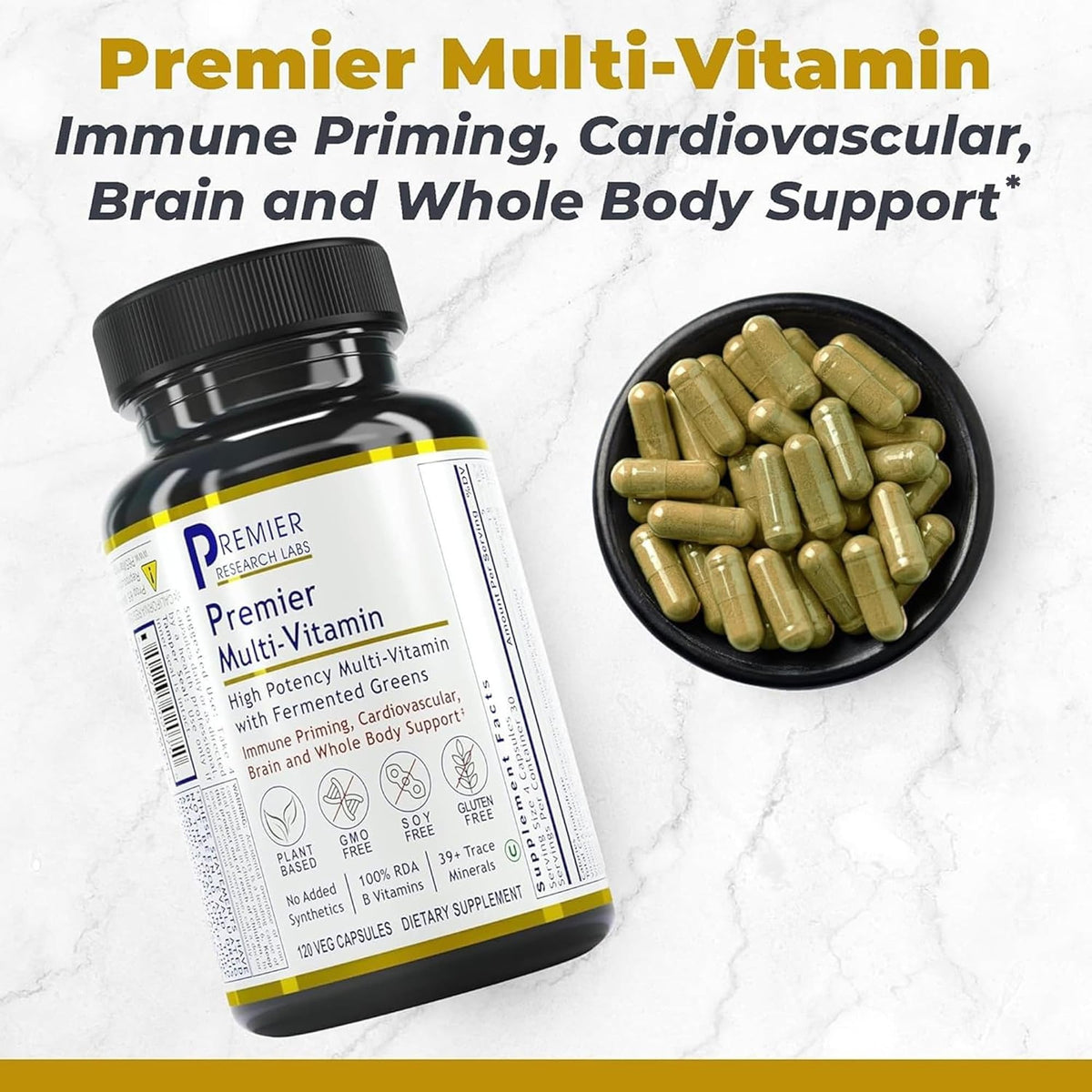 Premier Research Labs Multi-Vitamin - Immune, Brain & Heart Support | with Prebiotics and Postbiotics | Vegan Capsules for Men & Women. Gluten & Soy Free - 120 Plant-Sourced Capsules
