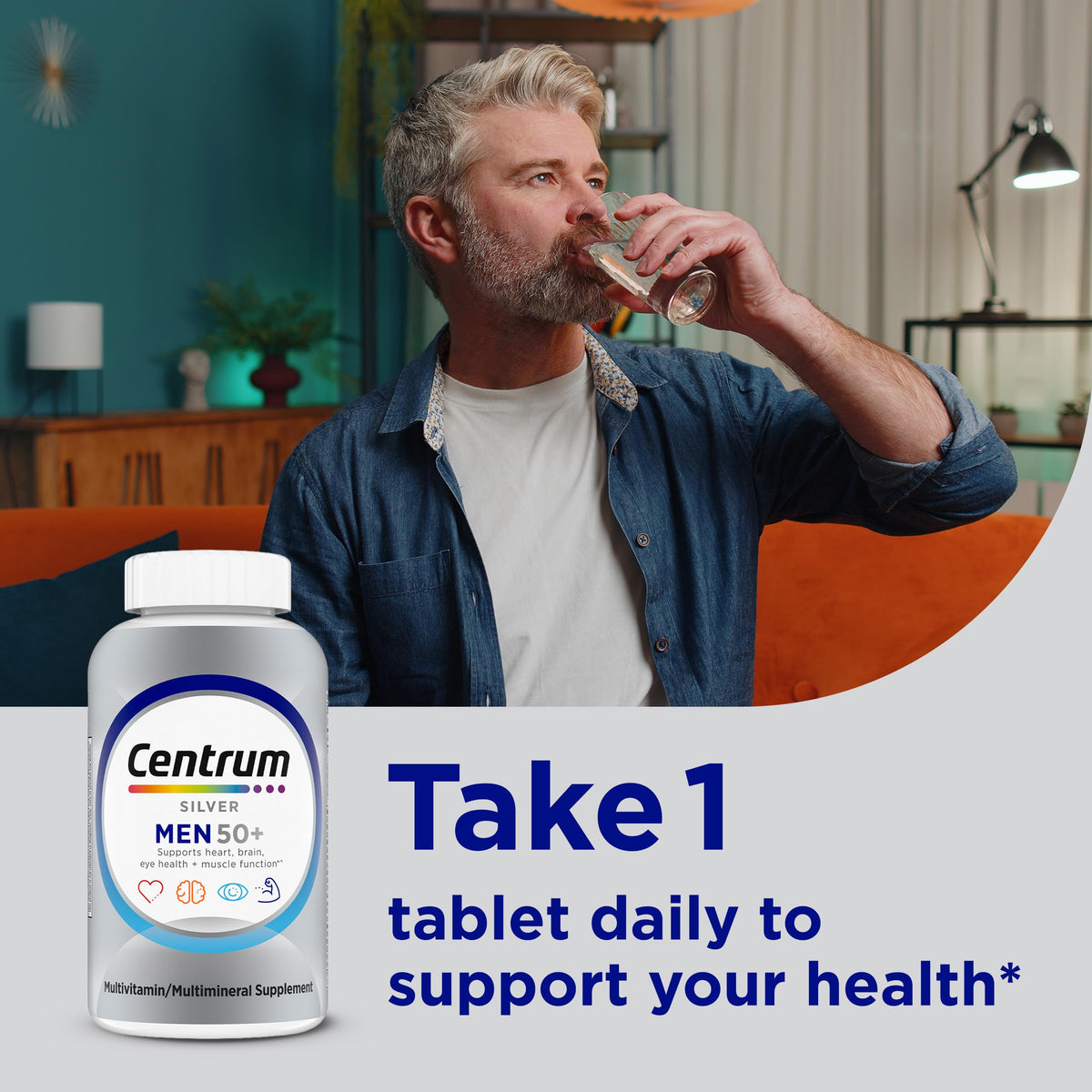 Centrum Silver Multivitamin for Men 50 Plus, Multimineral Supplement, Vitamin D3, B-Vitamins and Zinc, Gluten Free, Non-GMO Ingredients, Supports Memory and Cognition in Older Adults - 100 Ct
