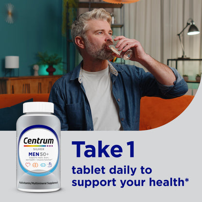 Centrum Silver Multivitamin for Men 50 Plus, Multimineral Supplement, Vitamin D3, B-Vitamins and Zinc, Gluten Free, Non-GMO Ingredients, Supports Memory and Cognition in Older Adults - 100 Ct